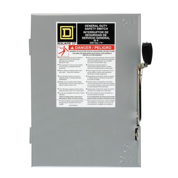 Single Throw Safety Switch, 240V AC, 30A, 3 Poles